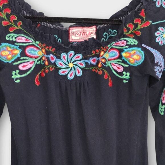 Johnny Was Womens Dress Sz XS Black Red Embroidery Off Shoulder Bohemian Swiftie - Picture 3 of 12